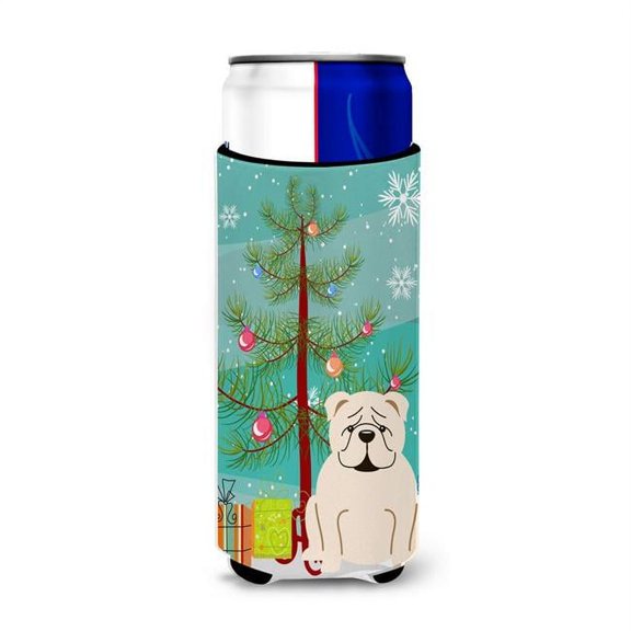 Merry Christmas Tree English Bulldog White Michelob Ultra Hugger for Slim Cans