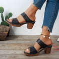 thumbnail image 3 of Women's Platform Heels Open Toe Wedge Sandals Summer Slides Solid Vintage Leather Comfy Casual Dress Pumps Shoes Black Size 6, 3 of 7
