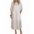 thumbnail image 2 of Womens Loose Fit Casual Solid Color Short Sleeve Linen Blend Midi Dress Summer White XXL, 2 of 7