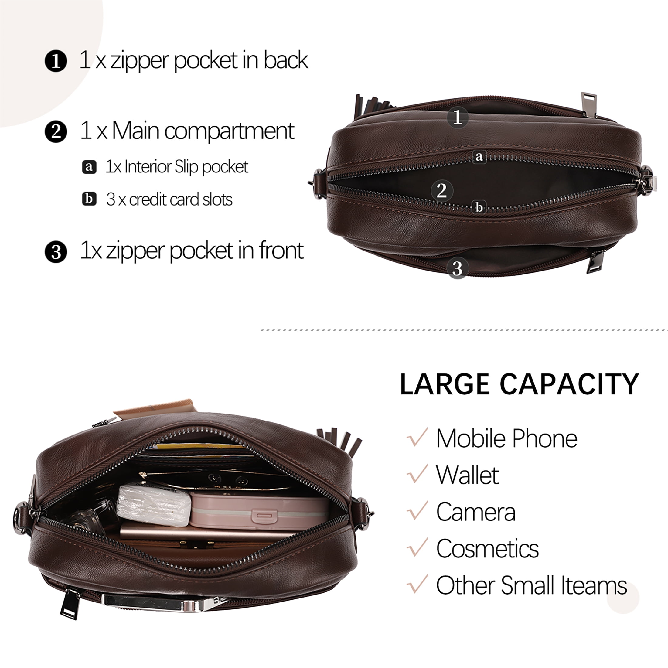 KL928 Small Crossbody Bag for Women Soft FAUX Leather Cell Phone Purse Wallet Purse with Wide Strap(Coffee)