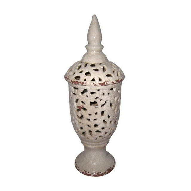 Jeco HD-HADJ061L 18 in. Pierced Decorative Jar, Ivory