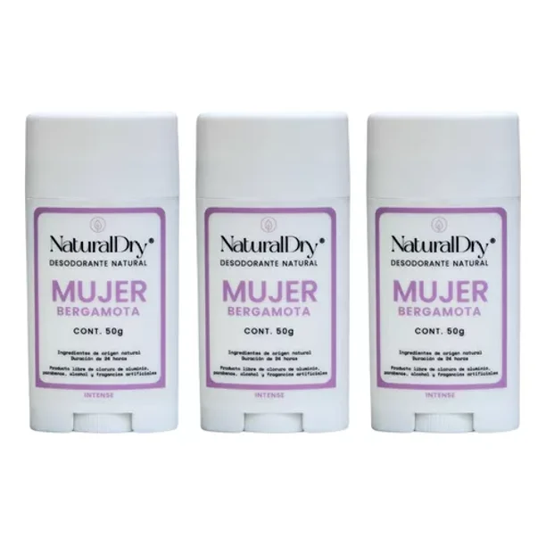 3 Pack Desodorante Naturaldry Mujer Intense Bergamota En Barra 50g