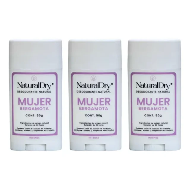 3 Pack Desodorante Naturaldry Mujer Intense Bergamota En Barra 50g