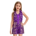 thumbnail image 3 of Raenseen Girls Sequin Glitter Mini Romper Short Collared Neck Sparkly Sleeveless Button Down Purple 6, 3 of 5