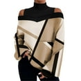 thumbnail image 2 of Clearance Sale! Womens Cold Shoulder Mock Neck Sweater Geometric Print Blouses Winter Trendy Turtle Necks Tops Cut Out Sweaters Party Brown M, 2 of 3