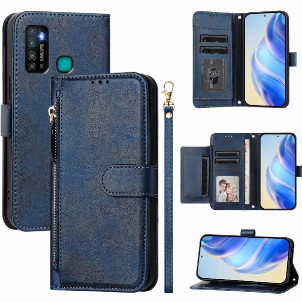 FOXDOCK Funda Tipo Cartera para itel A49 Play Cuero PU con Cremallera y Correa de Muñeca, Ranuras para Tarjetas, Soporte Plegable, Cierre Magnético