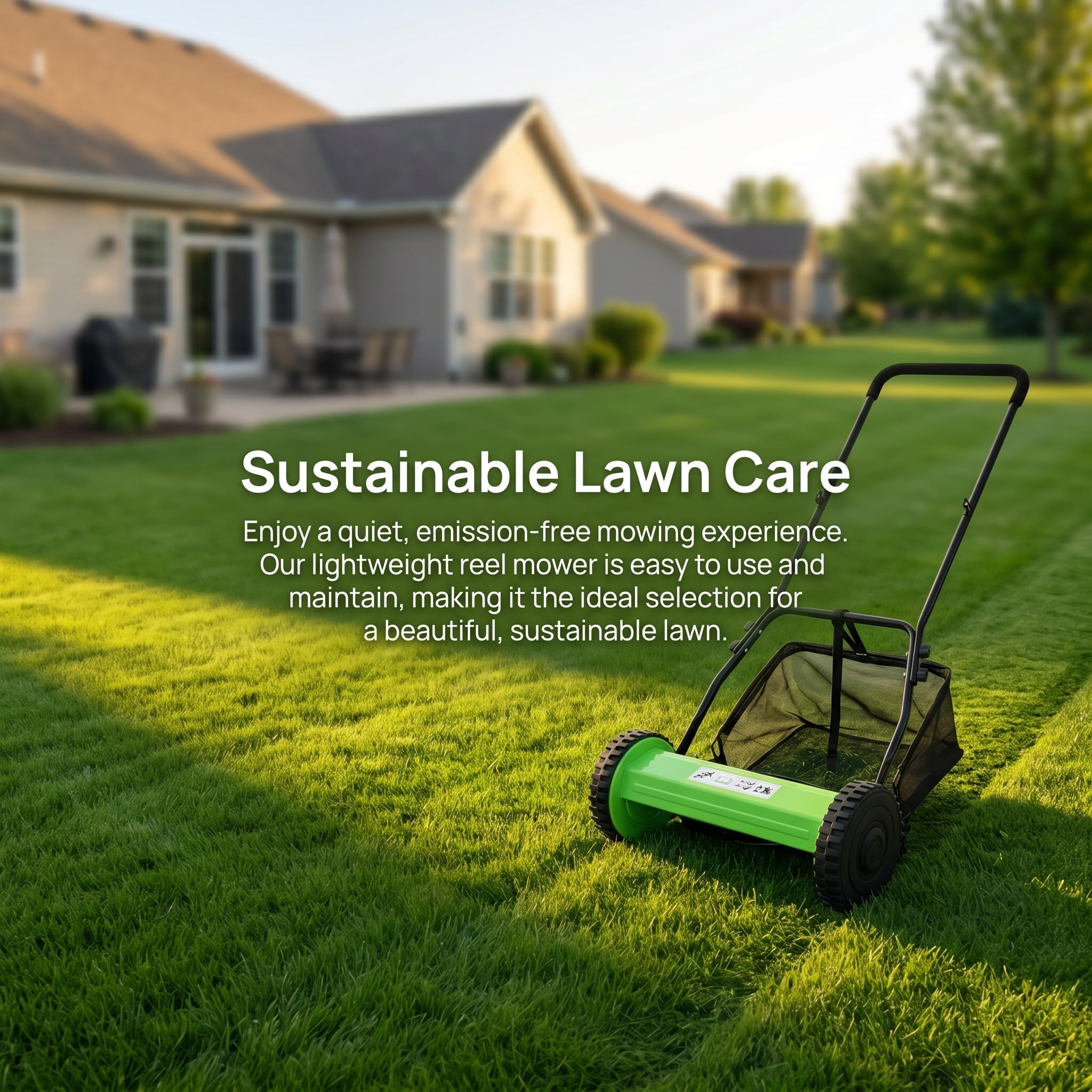 Zateety 14-Inch 5-Blade Push Reel Lawn Mower with Grass Catcher, GREEN COLOR