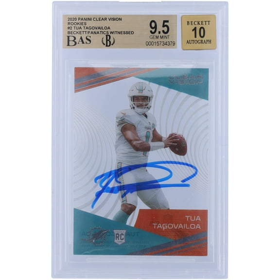 Tua Tagovailoa Miami Dolphins Autographed 2020 Panini Clear Vision Rookies #CV-2 Beckett Fanatics Witnessed Authenticated 9.5/10 Rookie Card - Fanatics Authentic Certified