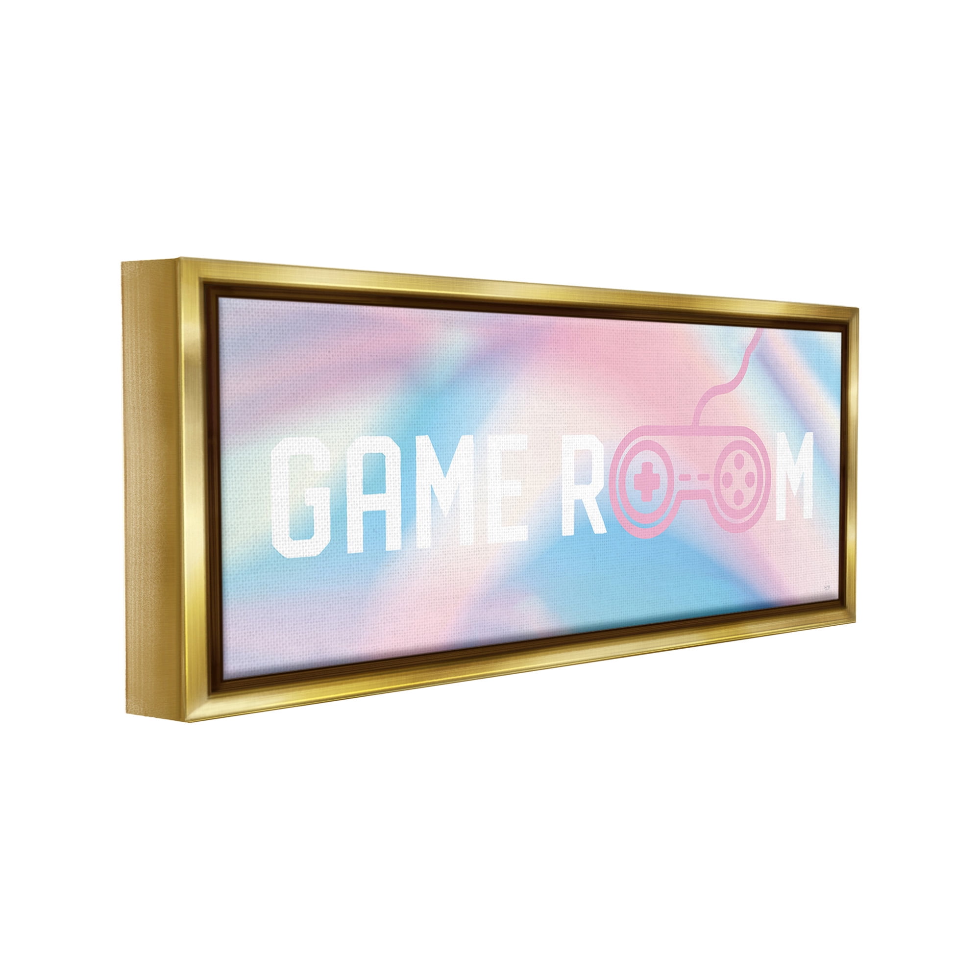 Stupell Industries Pastel Game Room Typography Painting Gold Floater Framed Canvas Art Print Wall Art, 31 x 14