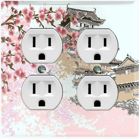 Metal Light Switch Plate Cover Japanese Pink Sakura Flower House Brown FLW127