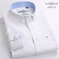thumbnail image 4 of Camisa de manga larga de tejido Oxford grueso azul para hombres jóvenes y de mediana edad, informal, de negocios, holgada, sin planchado, para exteriores, 4 of 5
