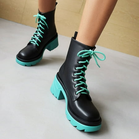 

Color Block Thick-soled Thick High-heeled Women s Short Boots