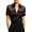 Black(Women Tops), variant on Womens Satin Short Sleeve Blouse, Sheer Mesh Panel Button Down Shirt, Elegant Business Top