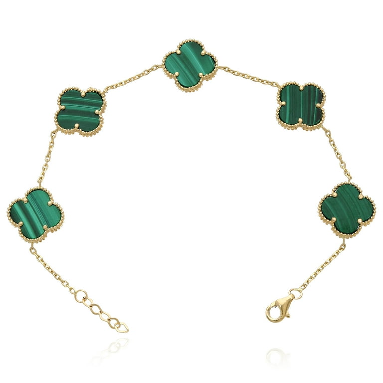 14K Yellow Gold Gemstone Clover Leaf Bracelet 7