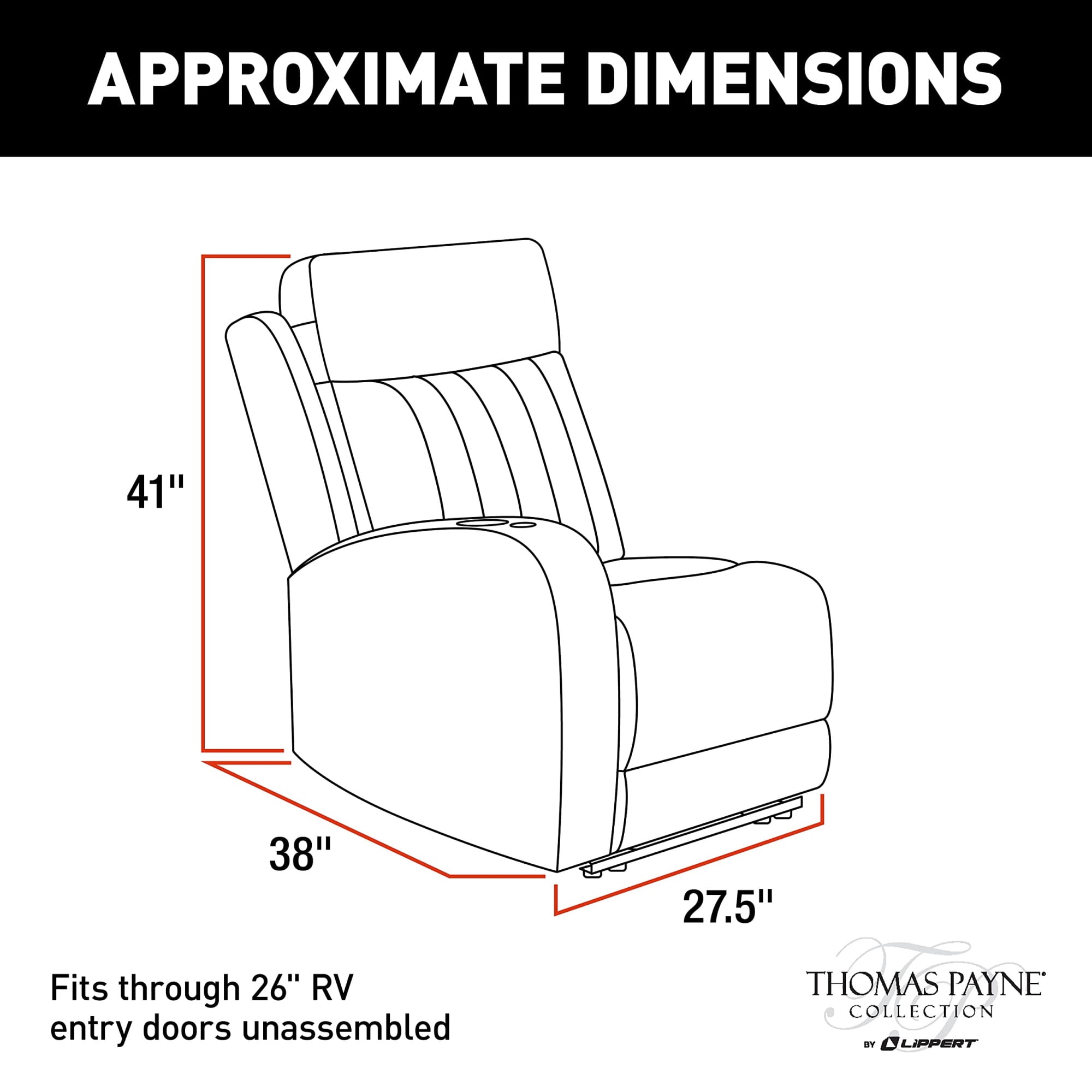 Thomas Payne Seismic Series Luxury RV Theater Seating Recliner - Right Hand Configuration, Millbrae - Remote Control Power Recline, Massage and Lumbar - Power Port Accessory Compatible - 2020129316