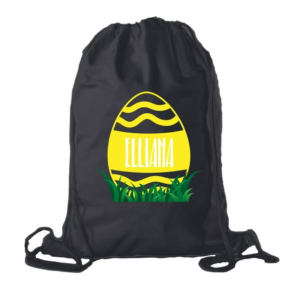 Personalized Easter Basket Bags, Cotton Drawstring Backpacks Custom Easter Bags - Wavy Lines Egg