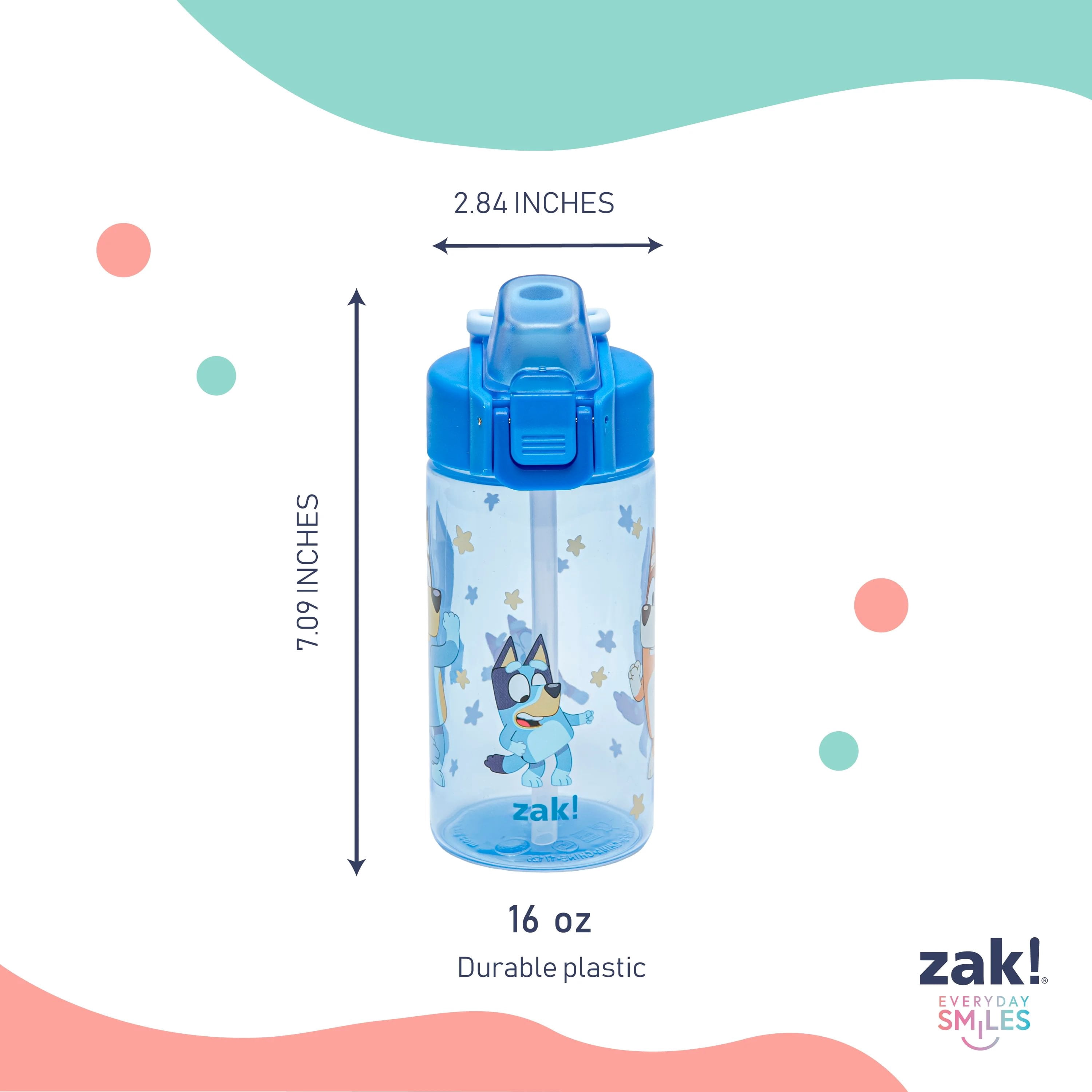 Zak Designs 16oz Bluey Jubilation Durable Plastic Water Bottle, 2pk.