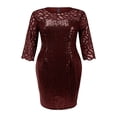 thumbnail image 4 of New Fashion Basic Soft Round Neck Cut Out Sheer Blouse Sequins Accentuated Dress For Party Sexy Trendy Casual Skirt, 4 of 5