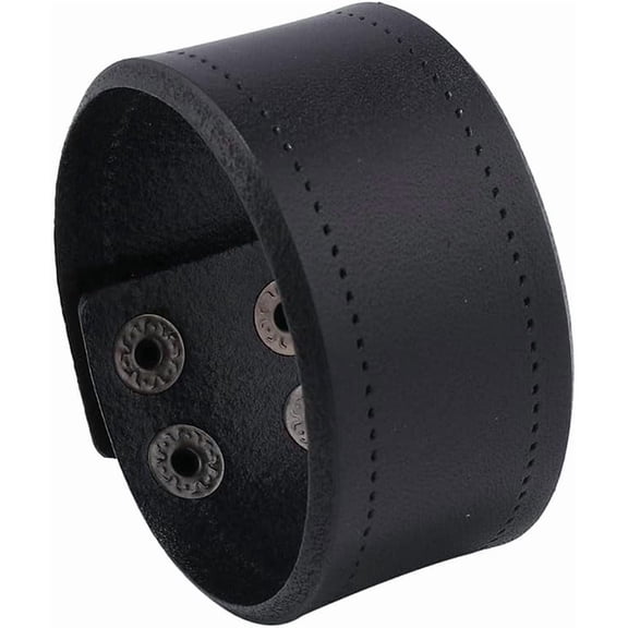 DESIGNICE Leather Cuff Bracelet for Men Women Wide Cowhide Adjustable Wristband Handmade Retro Style