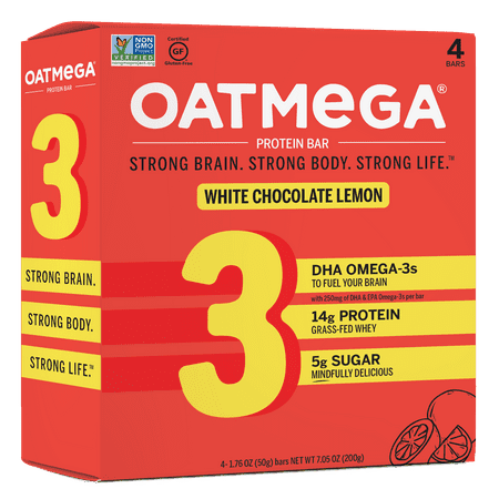 Oatmega Grass-Fed Whey Protein Bar, Lemon Chia, 14g Protein, 4 (Best Protein Bars For Weight Watchers)