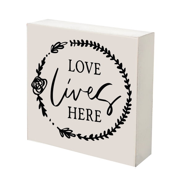 LifeSong Milestones 6x6 Modern Inspirational Shadow Box for Home Decorations - Love Lives Here (White)