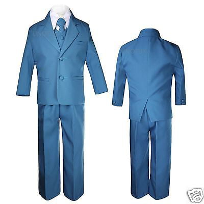 Children & Toddler TURQUOISE SATIN VEST & TIE SET for Boys Suit Tuxedo Sz 2T 14 