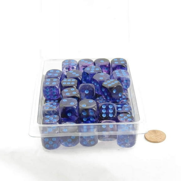 Nocturnal Nebula Dice Luminary with Blue Pips 16mm (5/8in) D6 Set of 50 Wondertrail