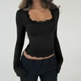thumbnail image 2 of Giftesty Women's Fall Winter Solid Color Square Neck Long Sleeve Elegant Casual Versatile Slim Fit Pullover Top for Daily Wear, 2 of 7