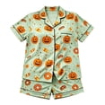 thumbnail image 3 of LILIYA Halloween Loungewear, Short Sleeve Button Down Shirt and Shorts, Cute Funny Pumpkin Ghost Print Pajamas, Cozy Sleepwear Set, 2026 Fall Home Outfit 3-4 Years, 3 of 4