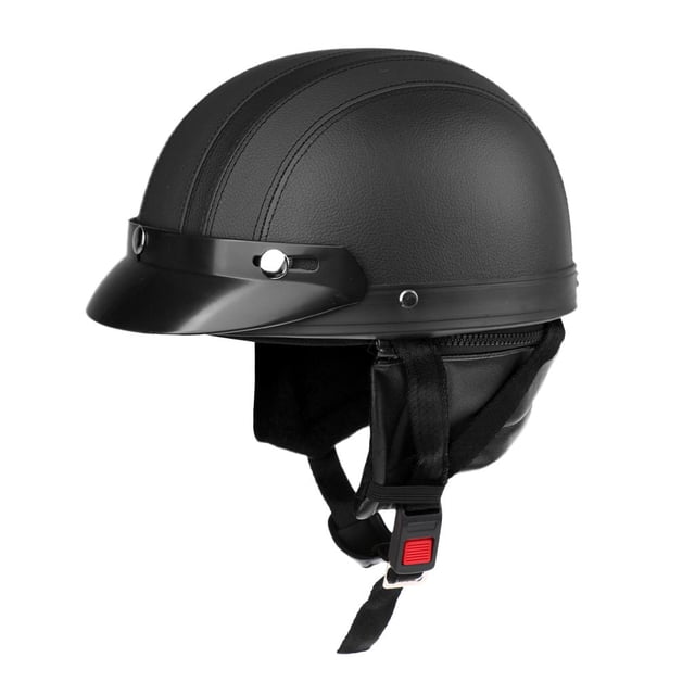 Moto Scooter ciclismo cara abierta PU medio casco con visera desmontable y bufanda Negro Zulema Casco de la motocicleta