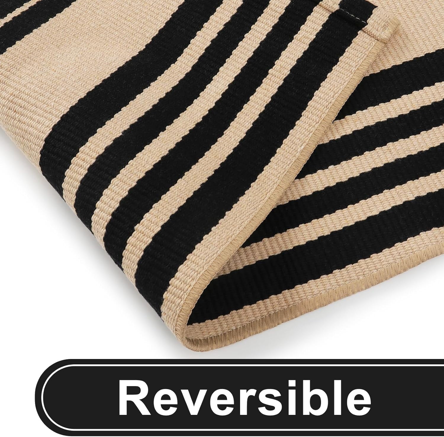 Striped Outdoor Rug 27.5x43 Inches, Reversible Washable Front Fall Door Mats, Black and Khaki Outdoor Front Porch Rug, Welcome Layered Doormat Entryway Rug for Entrance, Doorway