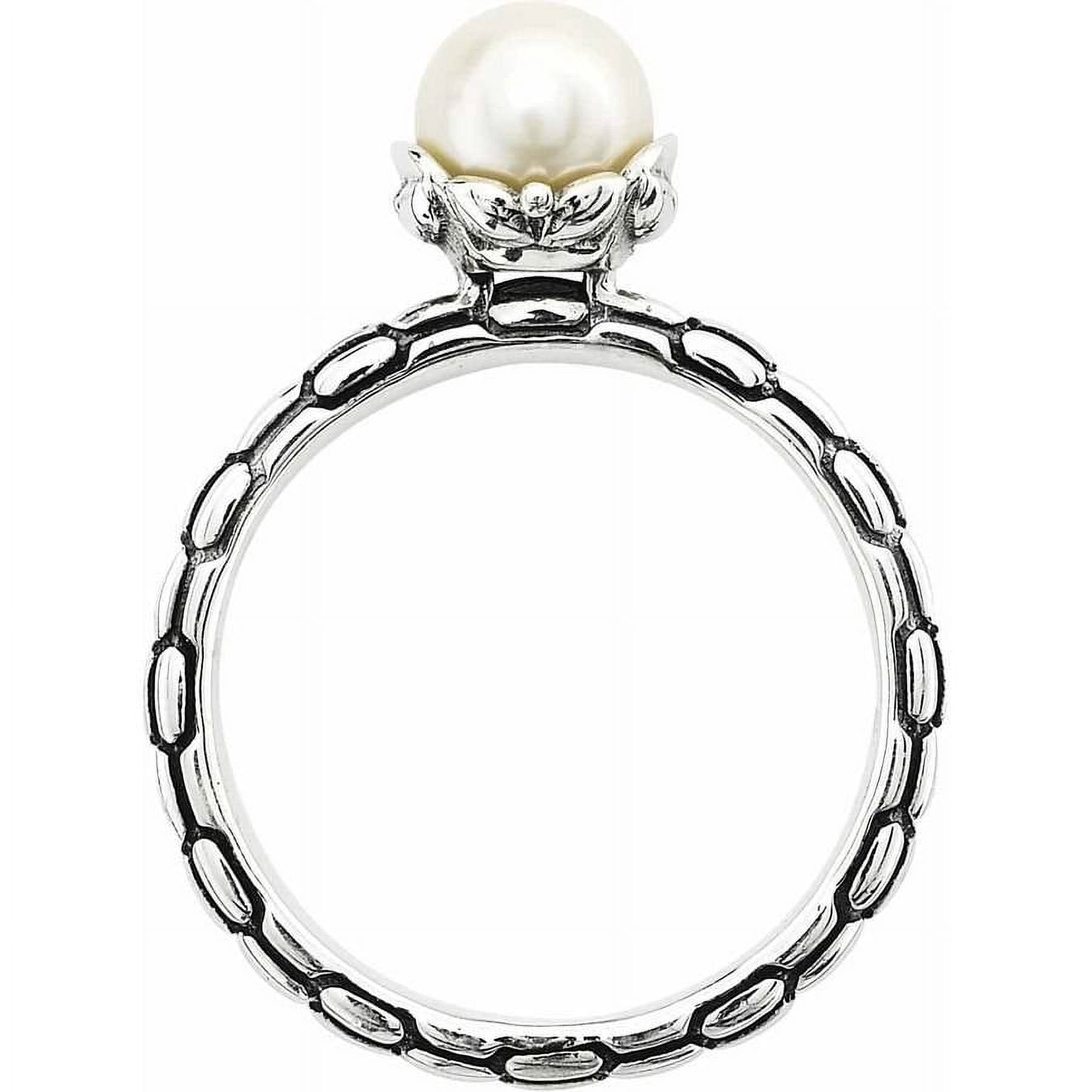 Stackable Expressions Sterling Silver Patterned White Fresh Water Cultured Pearl Ring