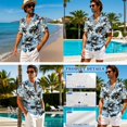 thumbnail image 4 of Xixirimido Palm Tree Floral Blue Stirpe Matching Sets for Beach Vacation Men's Hawaiian Shirt & Women's Sleeveless Midi Dress Hawaiian Matched Couples Summer Outfits, 3XL, 4 of 7