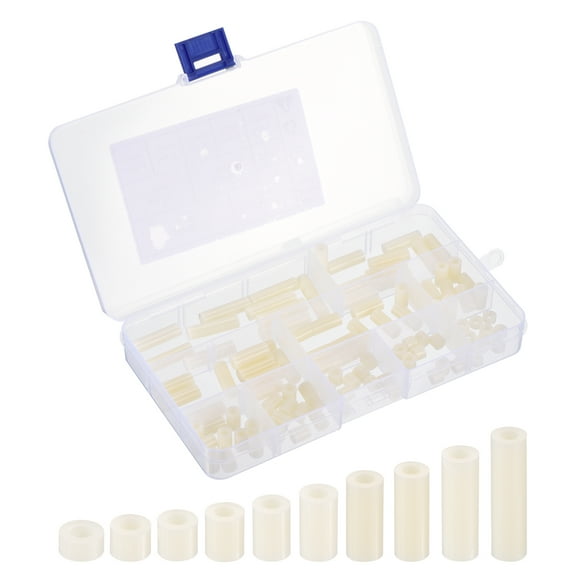 Uxcell M3 Nylon Spacer Set, 100Pcs Non-Threaded Round Spacer Standoff Assortment for PCB, Circuit Board, Switch, White