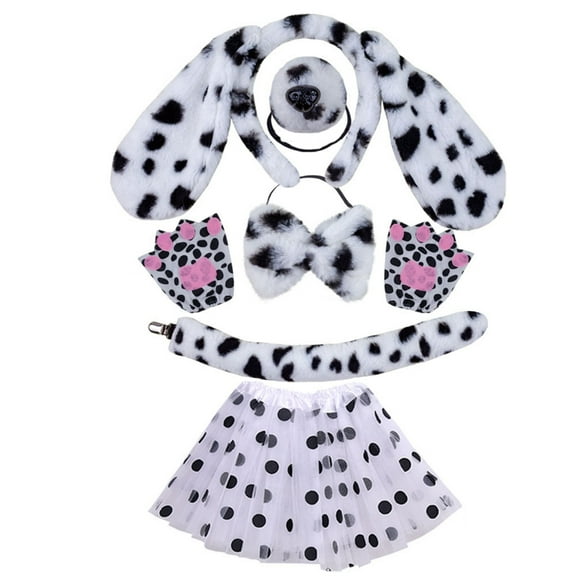 Necvior Cartoon Spotted Dog Outfit Ear Headband Long Tail Bowtie TutuSkirt Child Party Dress Up Costume