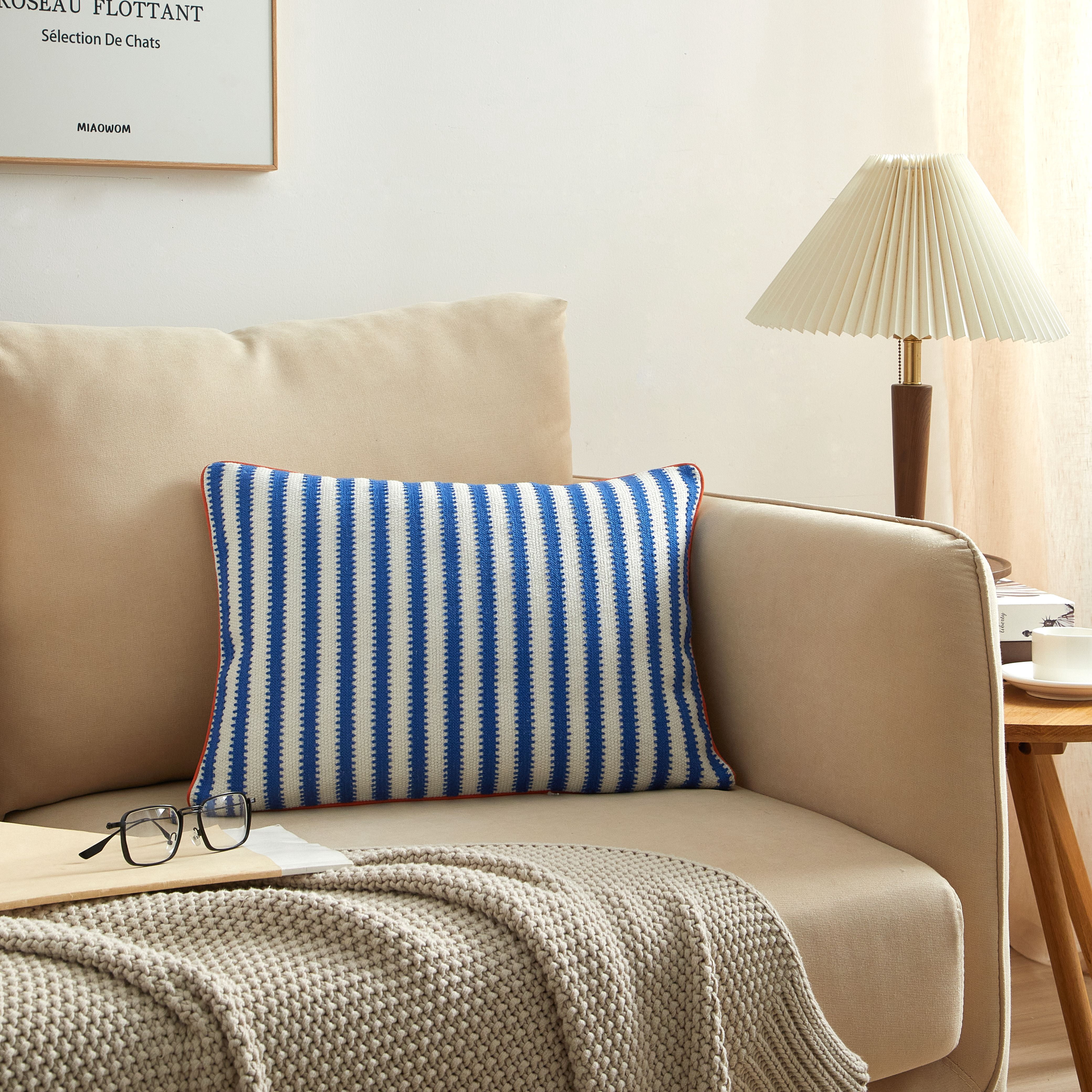 Mainstays by Becky G. & Alejandra Oblong Decorative Pillow, Royal Blue Cabana Stripe, 14" x 20"