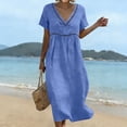 thumbnail image 2 of Fashion Plus Size Dresses for Womens 2026 Summer Cotton And Linen Solid Color Dress Short Sleeved V-neck Lace Trimmed Loose Casual Summer Beach Dress, 2 of 9