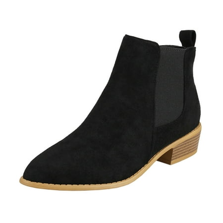 

Zshosam Women Cowboy Western Stitched Ankle Boots Pointed Toe Short Low Block Heel Booties(Black 42)