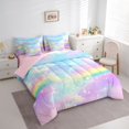 thumbnail image 3 of jejeloiu Multicolor Gradient Rainbow 7pcs Bedding Comforter Set,Galaxy Sky Clouds Queen Bedding Sets For Kids Reversible, 3 of 8