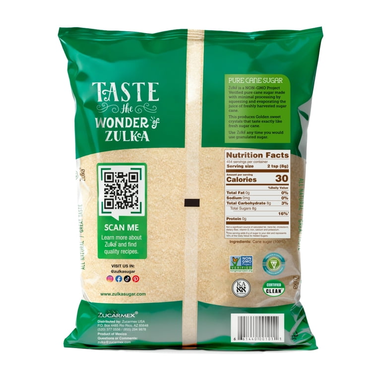 Zulka Pure Cane Sugar, 8 lb, Vegan & Plant Based and Non GMO