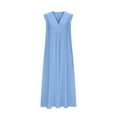 thumbnail image 4 of SMihono Vintage Cotton Linen Basic Tank Dress Women V Neck Sleeveless Midi Sundress Summer High Waist Casual Beach Dress with Pockets Blue S, 4 of 6