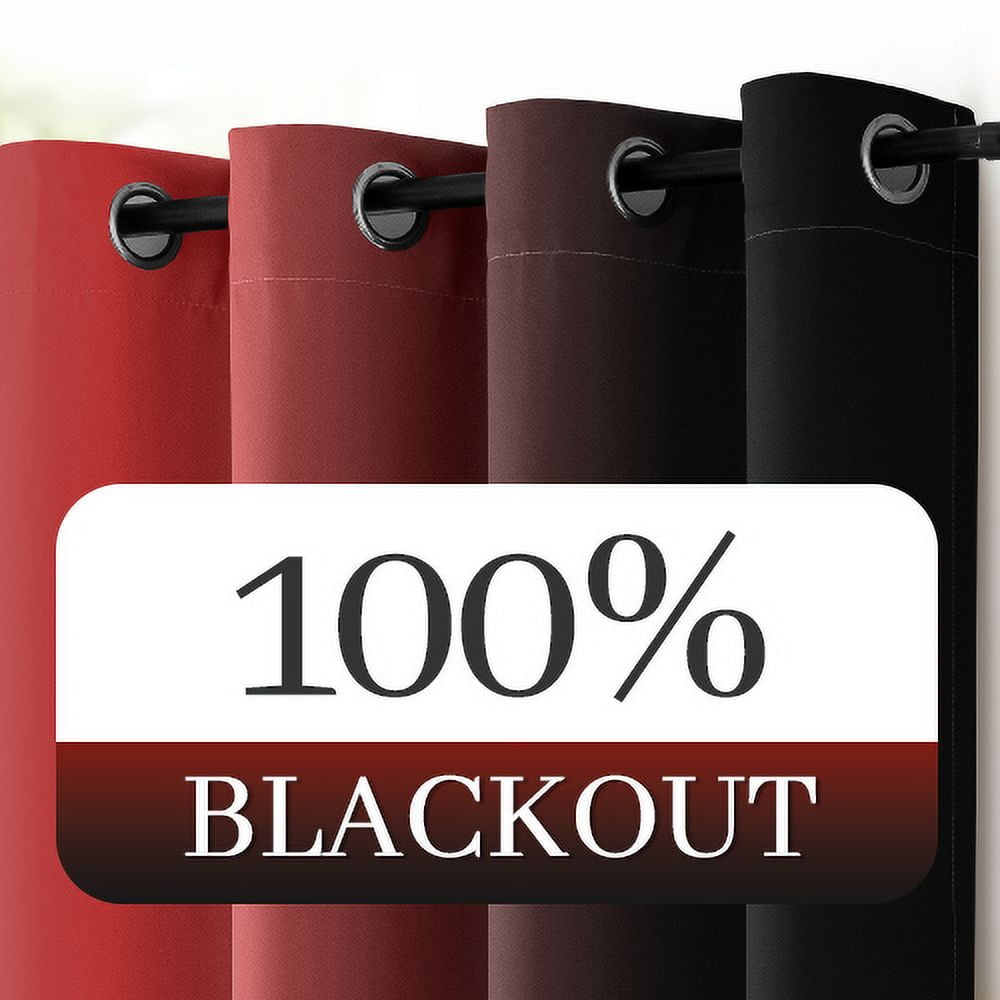 Yakamok 100% Blackout Curtain Panels 84 inches Light Blocking Drapes for Nursery, 2 Thick Layers Thermal Insulated Draperies(2 Pieces,52 Wide Each Panel,Red and Black Front with White Backing)