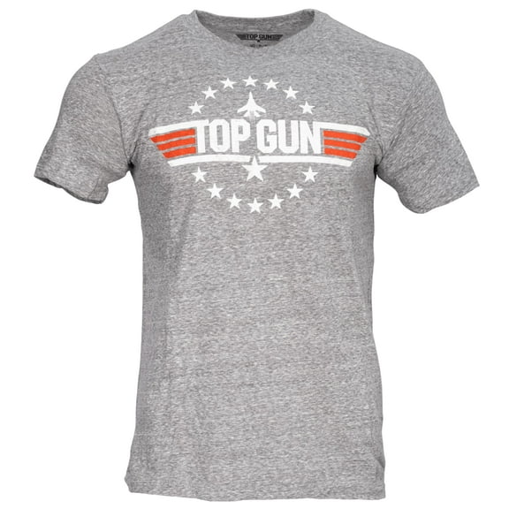 Top Gun Logo with Jet and Stars Adult T-Shirt Tee – Officially Licensed Gray Short Sleeve Unisex Cotton