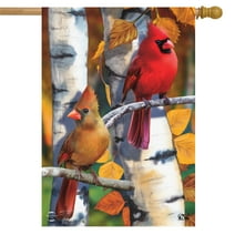 Birch Tree Cardinals Fall House Flag 28" x 40" Autumn Leaves Briarwood Lane