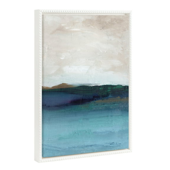 Kate and Laurel Sylvie Beaded Deep Blue Vintage Framed Canvas Wall Art by Nikita Jariwala, 18x24 White, Modern Abstract Ocean Landscape Art