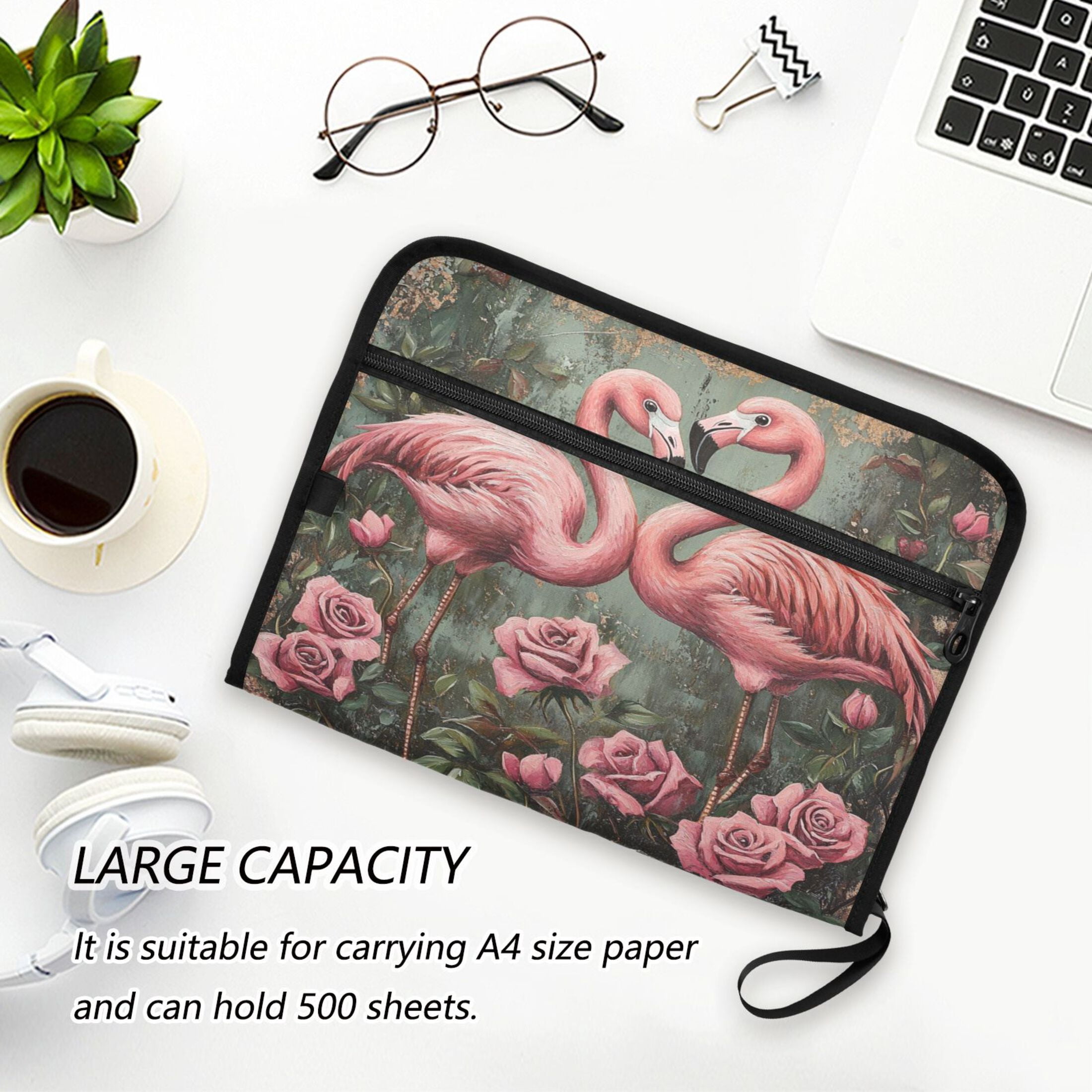 WOBOGO Ragged Pink Flamingo Expanding File Folder Letter Size Accordion Filing Organizer 13 Pocket Separate Organ Pocket