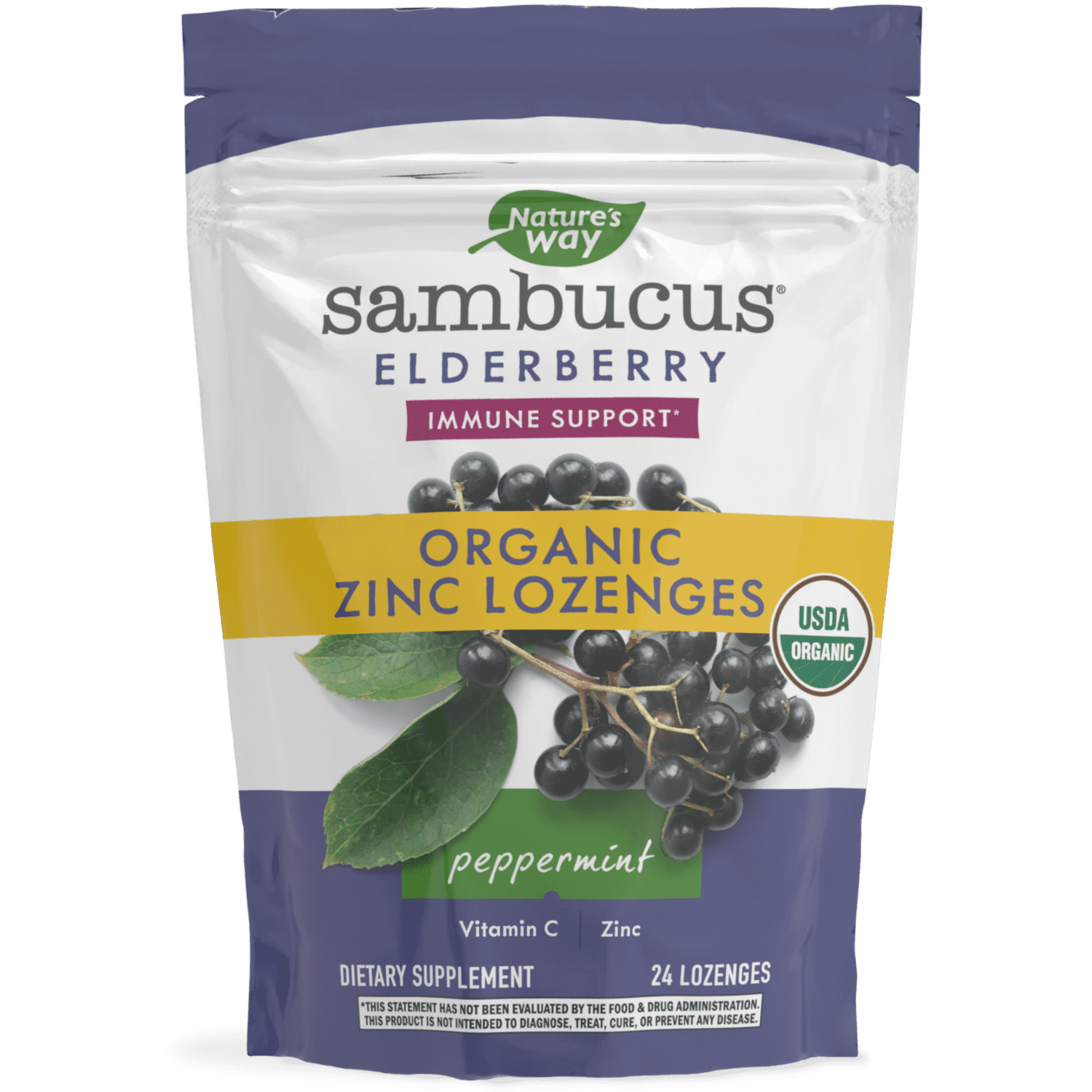 Sambucus Zinc Lozenges with Elderberry and Vitamin C, 24 Lozenges, Peppermint Flavored