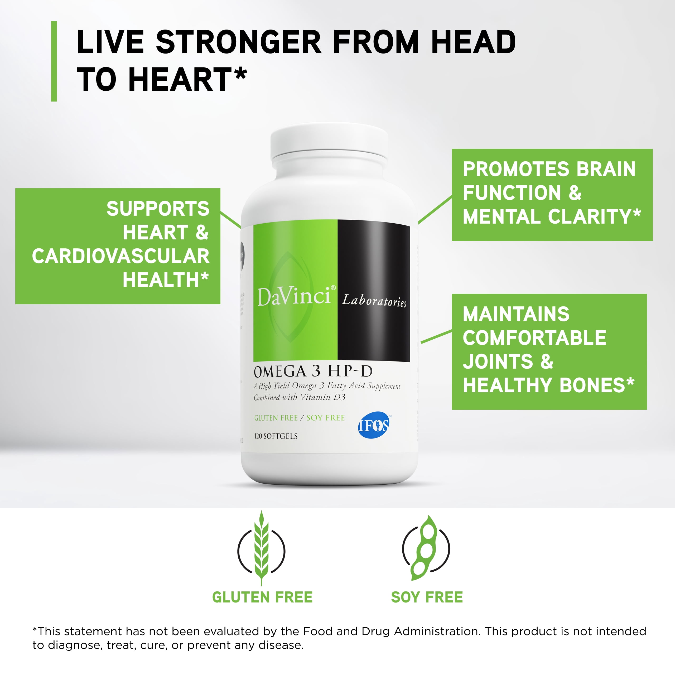 DaVinci Labs Omega 3 HP-D - Support Immune & Heart Health* - Lemon Flavor - 120 Softgels