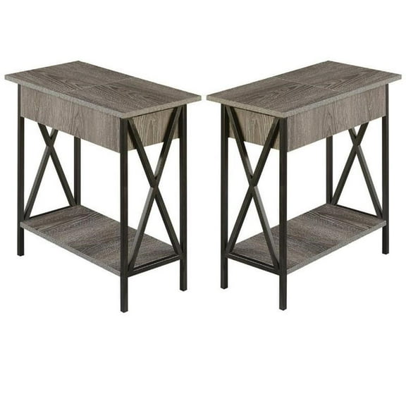 Home Square Tucson Electric Flip-Top End Table in Weathered Gray Wood - Set of 2