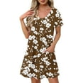 thumbnail image 2 of Womens Dresses Holiday Beach Dresses for Women Plus Size Summer Dresses Women's Fashion Summer Print Short-sleeved V-neck Casual Dress Coffee L, 2 of 8
